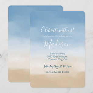 Blue Sky Beige Sand Ombre Watercolor Einladung