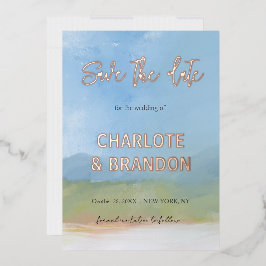 Blue Sky bemalt Landschaft Hochzeit retten das Dat Folieneinladung