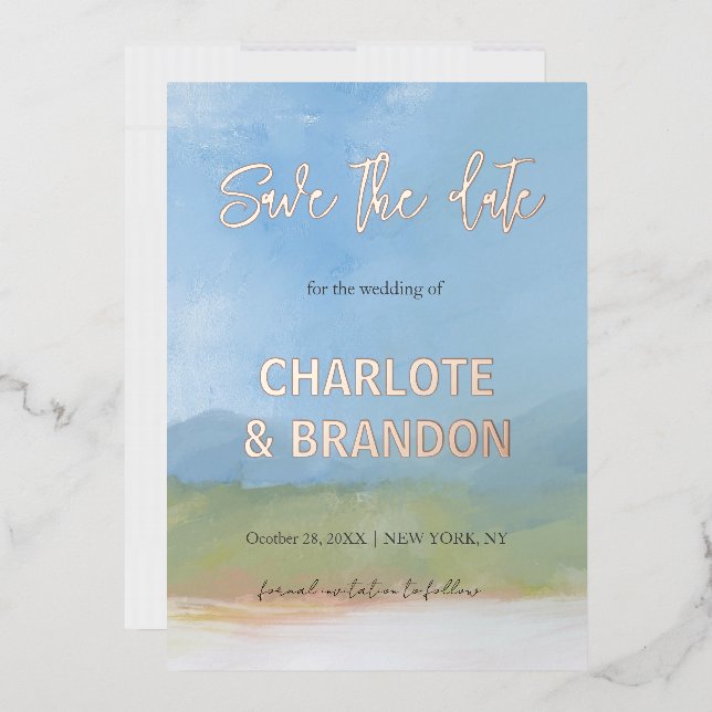 Blue Sky bemalt Landschaft Hochzeit retten das Dat Folieneinladung (Briefumschlag)