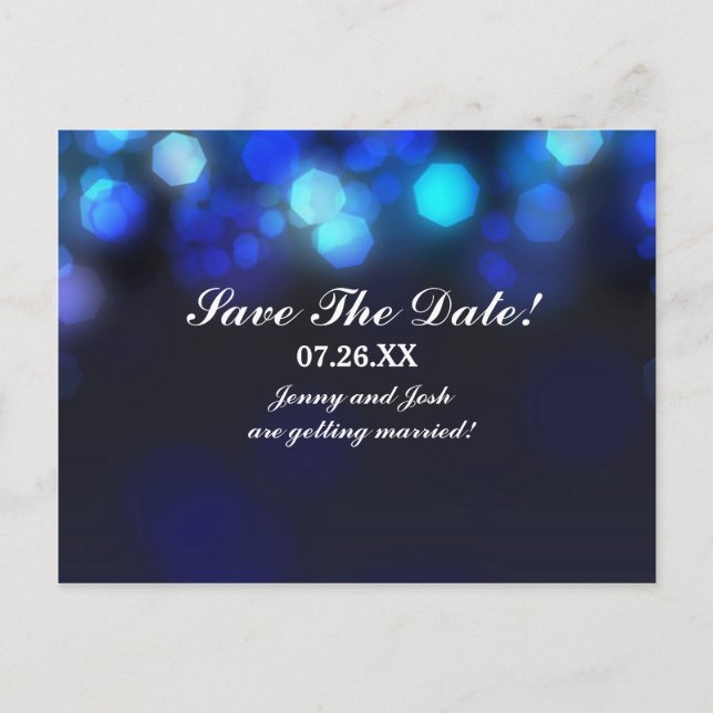 Blue Sky Bokeh Wedding Rett Date Postcard Ankündigungspostkarte (Vorderseite)