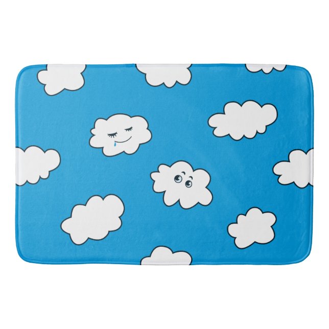 Blue Sky Cartoon Funny Clouds Badematte (Vorderseite)