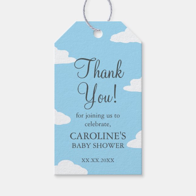 Blue Sky Clouds Baby Dusche Einladung Danke Geschenkanhänger (Vorderseite)