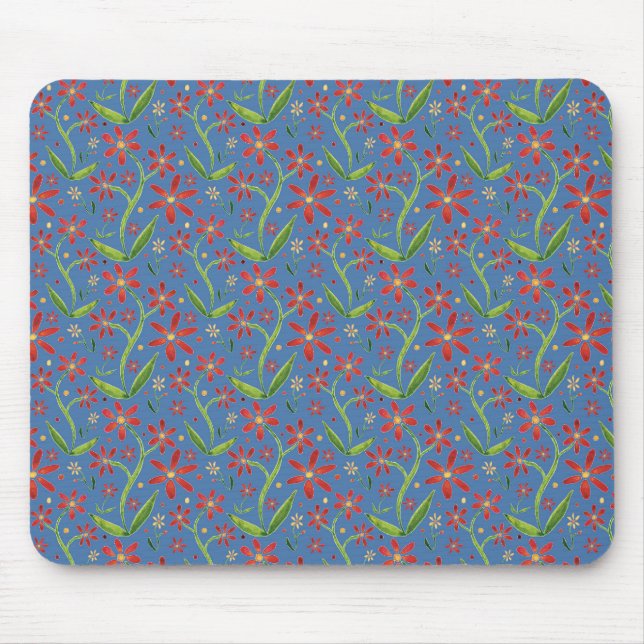 Blue Sky | Dancing Watercolor Daisies Mousepad (Vorne)