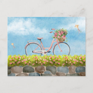 Blue Sky Fahrradlandschaft Ästhetische Aquarell Postkarte