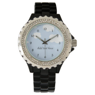 Blue Sky, Fluffy White Clouds Template Armbanduhr