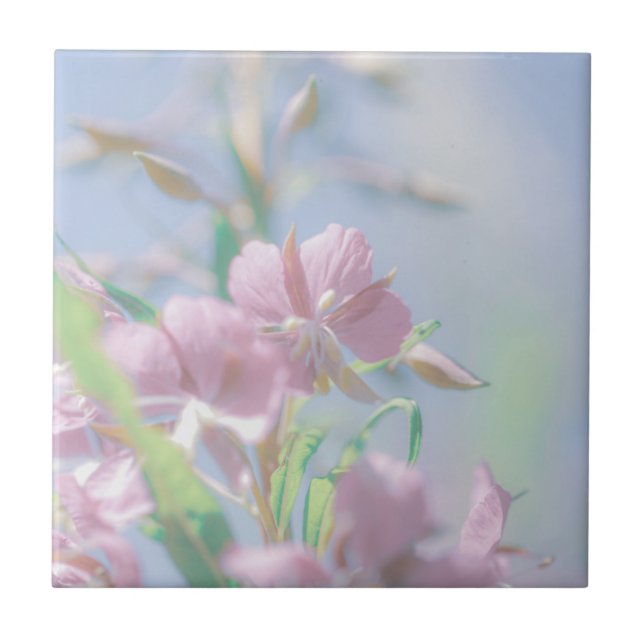 Blue Sky Green Pflanze Blätter Purple Flowers Fliese (Vorderseite)