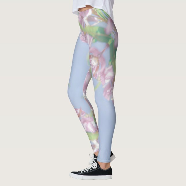 Blue Sky Green Pflanze Blätter Purple Flowers Leggings (Links)