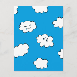 Blue Sky Happy Funny Clouds Postkarte