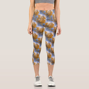 Blue Sky Herbst lässt Naturkunst Capri Leggings