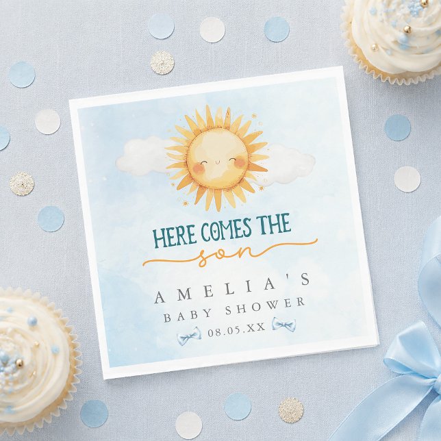 Blue Sky Here Comes the Son Baby Shower Serviette (Blue Sky Here Comes the Son Baby Shower Napkins)