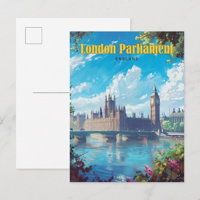 Blue Sky im Londoner Parlament - England Vintag Postkarte (Vorne/Hinten)