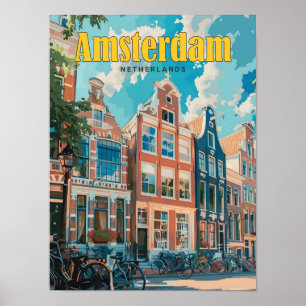 Blue Sky in Amsterdam Niederlande Vintage Travel Poster