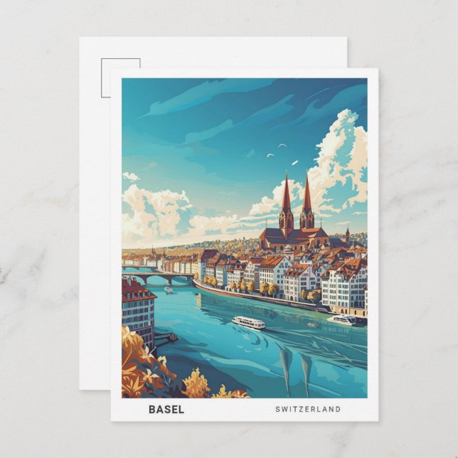 Blue Sky in Basel Schweiz Vintage Travel Postkarte (Vorne/Hinten)