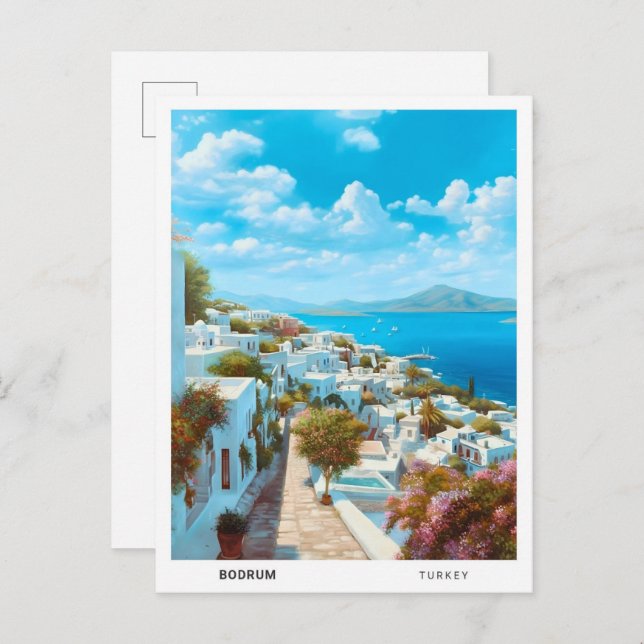 Blue Sky in Bodrum Turkey Vintage Travel Postkarte (Vorne/Hinten)