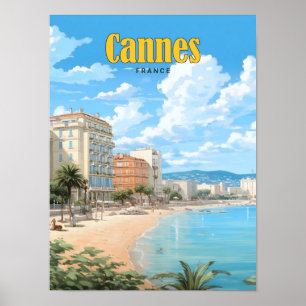 Blue Sky in Cannes France Vintage Travel Poster