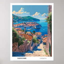 Blue Sky in Dubrovnik Kroatien Vintage Travel Poster