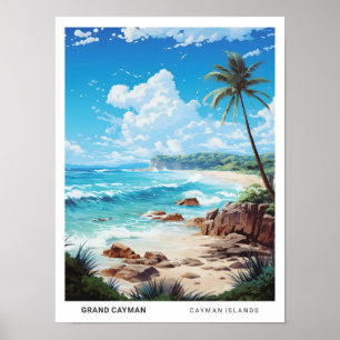 Blue Sky in Grand Caymans Vintage Travel Poster