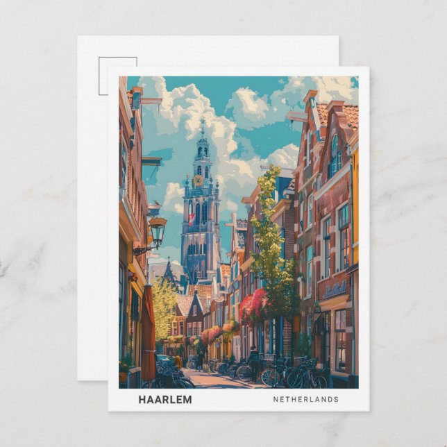 Blue Sky in Haarlem Netherlands Vintage Travel Postkarte (Vorne/Hinten)