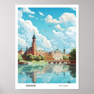 Blue Sky in Krakau Polen Vintage Travel Poster