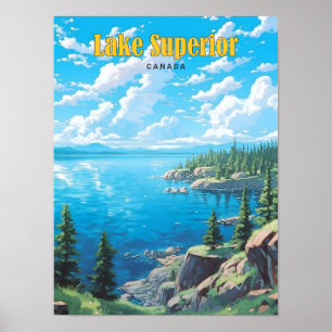 Blue Sky in Lake Superior Canada Vintage Travel Poster