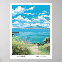 Blue Sky in Lake Taupo New Zealand Vintage Travel