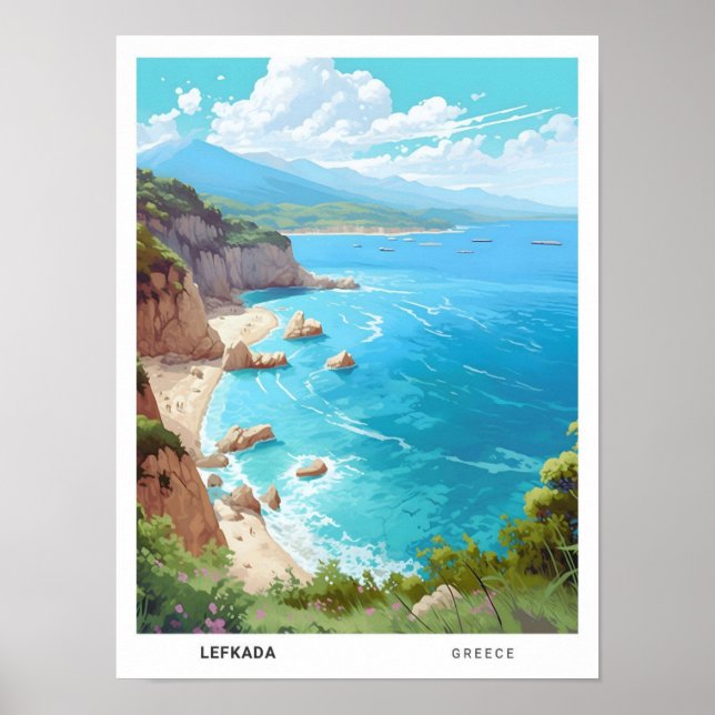 Blue Sky in Lefkada Griechenland Vintage Travel Poster (Vorne)