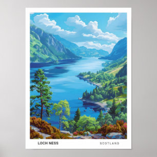 Blue Sky in Loch Ness Scotland Vintage Travel Poster