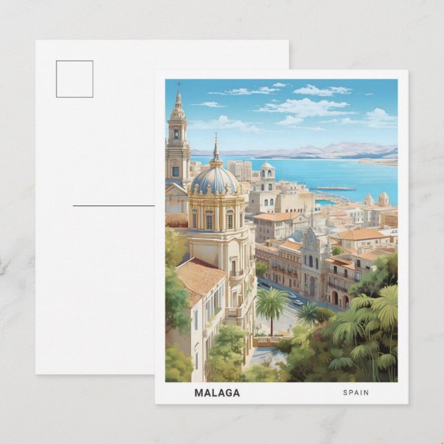 Blue Sky in Malaga Spanien Vintage Travel Postkarte (Vorne/Hinten)