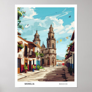 Blue Sky in Morelia Mexico Vintage Travel Poster
