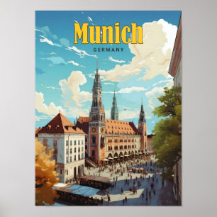 Blue Sky in München Deutschland Vintage Travel Poster