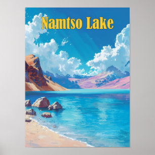 Blue Sky in Namtso Tibet Vintage Reise Poster