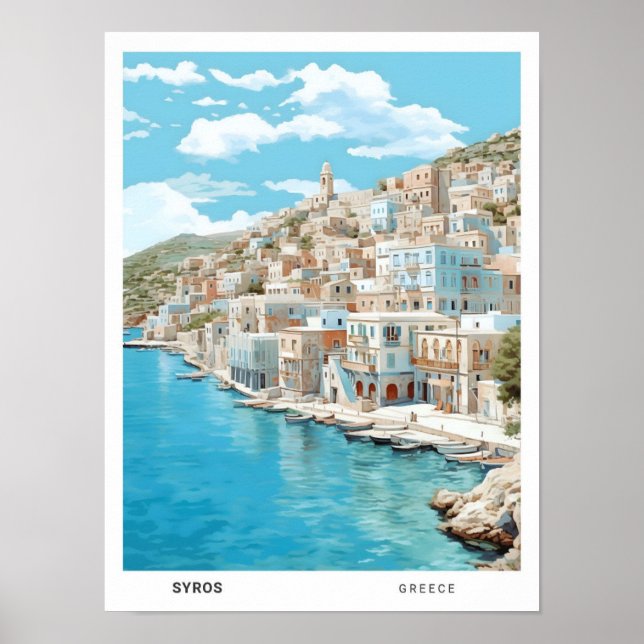 Blue Sky in Syros Griechenland Vintage Travel Poster (Vorne)