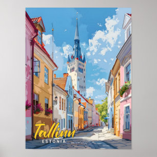 Blue Sky in Tallinn Estland Vintage Travel Poster