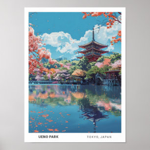 Blue Sky in Ueno Park Tokio Japan Vintage Travel Poster