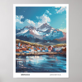 Blue Sky in Ushuaia Argentina Vintage Travel Poster