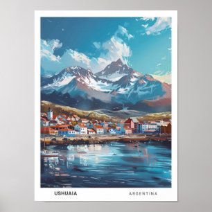Blue Sky in Ushuaia Argentina Vintage Travel Poster