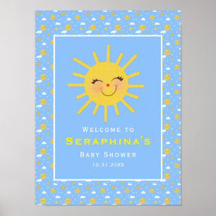 Blue Sky Lächeln Gelbe Sunshine Baby Dusche Poster