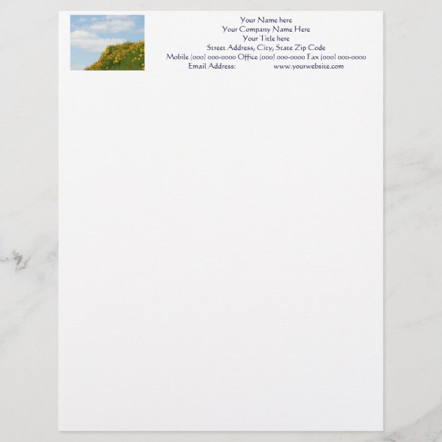 Blue Sky Letterhead Hillside Meadow Poppies Briefbogen (Vorderseite)