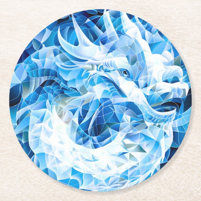 Blue Sky Mosaic Dragon Runder Pappuntersetzer (Vorderseite)