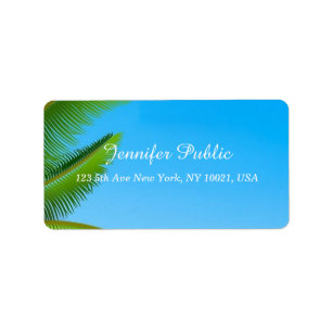 Blue Sky Palm Blätter Elegante Handskriptvorlage Adressaufkleber