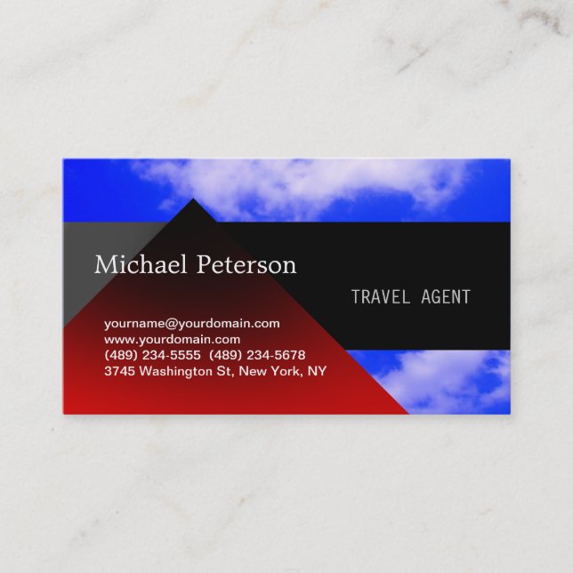 Blue Sky Red Black Travel Agent Business Card Visitenkarte (Vorderseite)