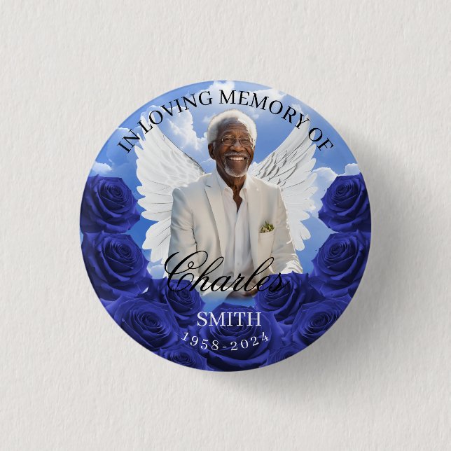 Blue Sky Roses Funeral Memorial Button Angel Wings (Vorderseite)