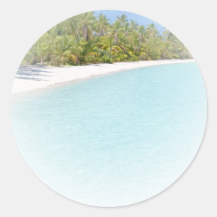 Blue Sky Sea Blanc Template am Strand Palms Blanch Runder Aufkleber