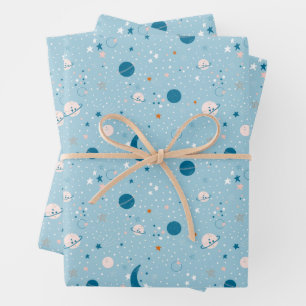 Blue Sky & Space Pattern Geschenkpapier Set