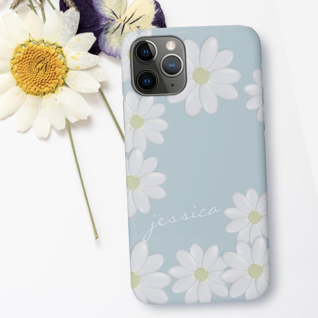 Blue Sky Springtime Daisies Custom Case-Mate iPhone Hülle (a pretty daisy pattern on a springtime blue sky with space for your name)