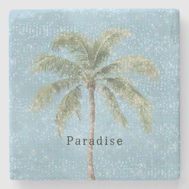 Blue Sky Tropical Palm Tree Sparkle  Steinuntersetzer (Vorderseite)