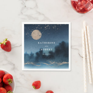 Blue Sky Watercolor Landscape Wedding Monogram Serviette