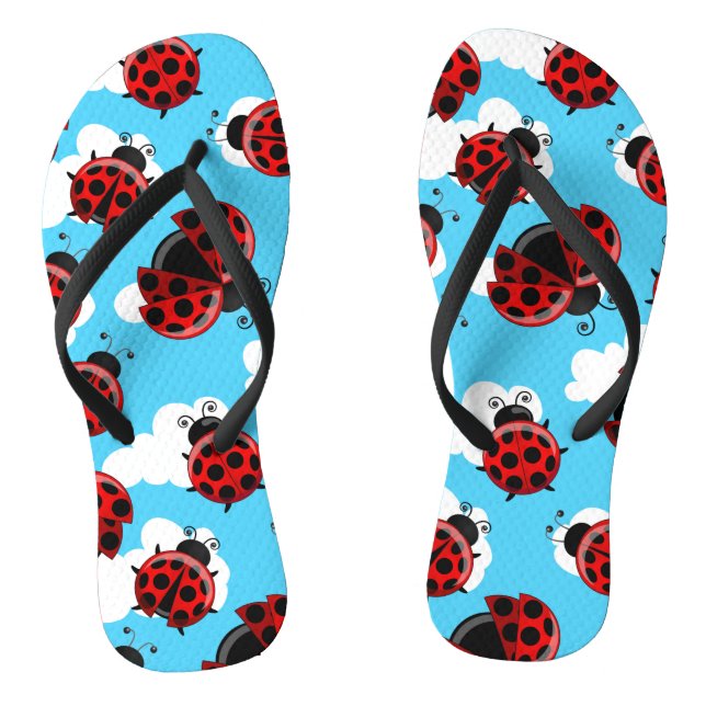 Blue Sky White Clouds Red Ladybug Käfer Flip Flops (Fußbett)