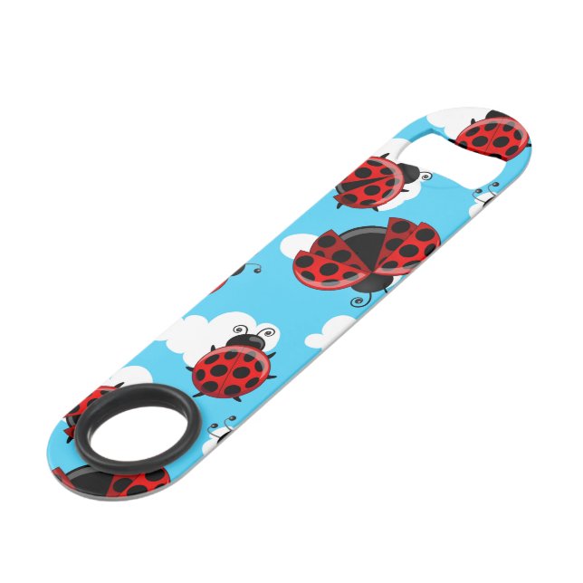 Blue Sky White Clouds Red Ladybug Käfer Insekt Speed Flaschenöffner (Vorderseite Schrägansicht)