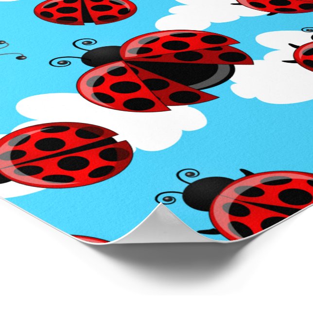 Blue Sky White Clouds Red Ladybug Käfer Poster (Ecke)